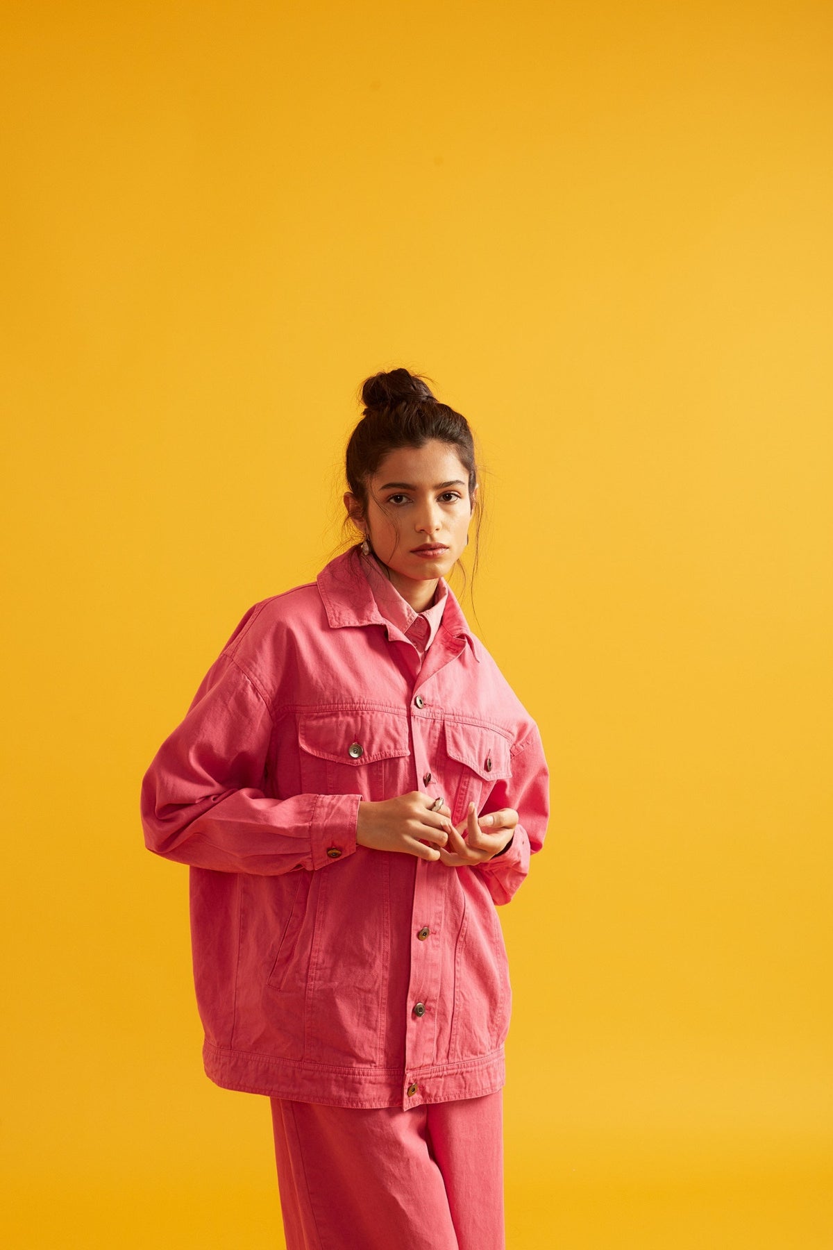 Pink Twill Overshirt and Pant Set