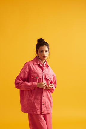 Pink Solid Twill Overshirt