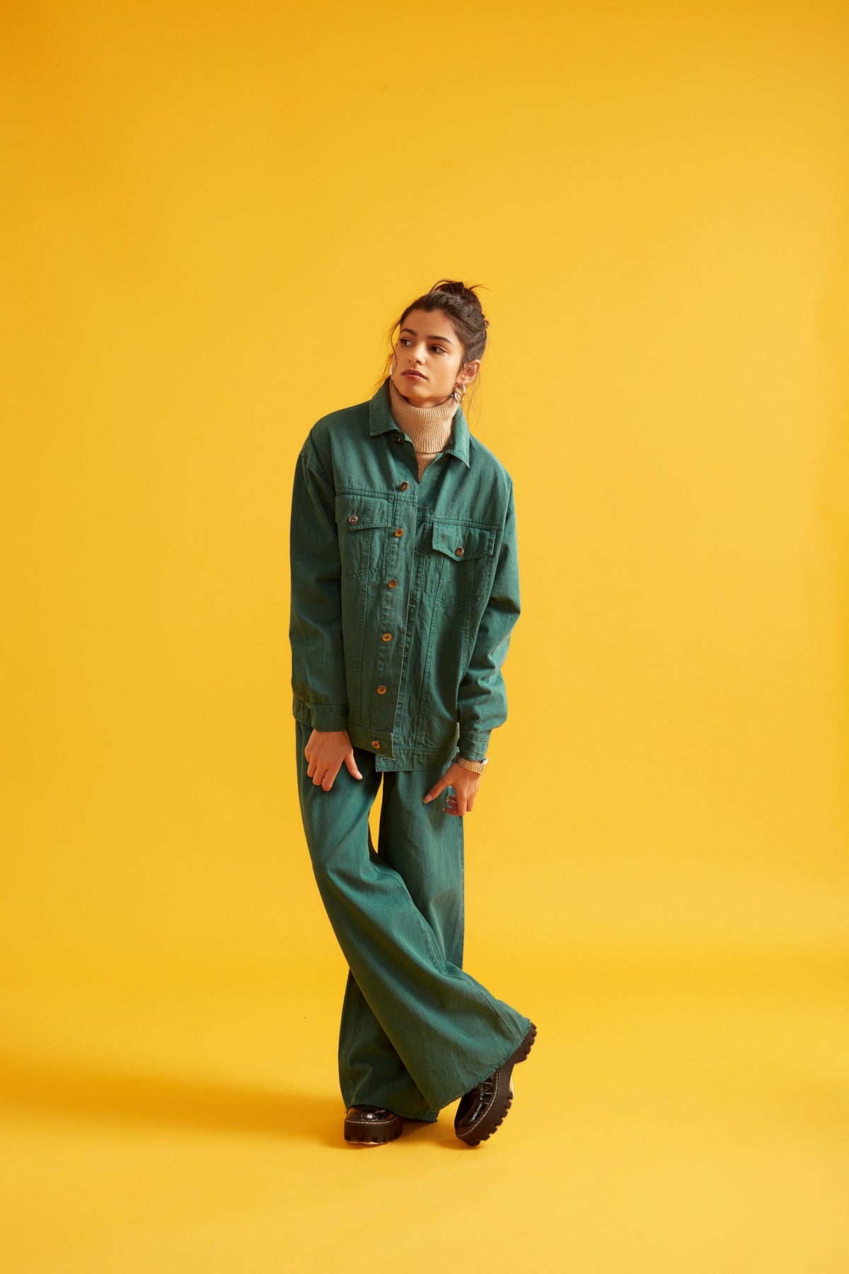 Green Twill Overshirt and Pant Set