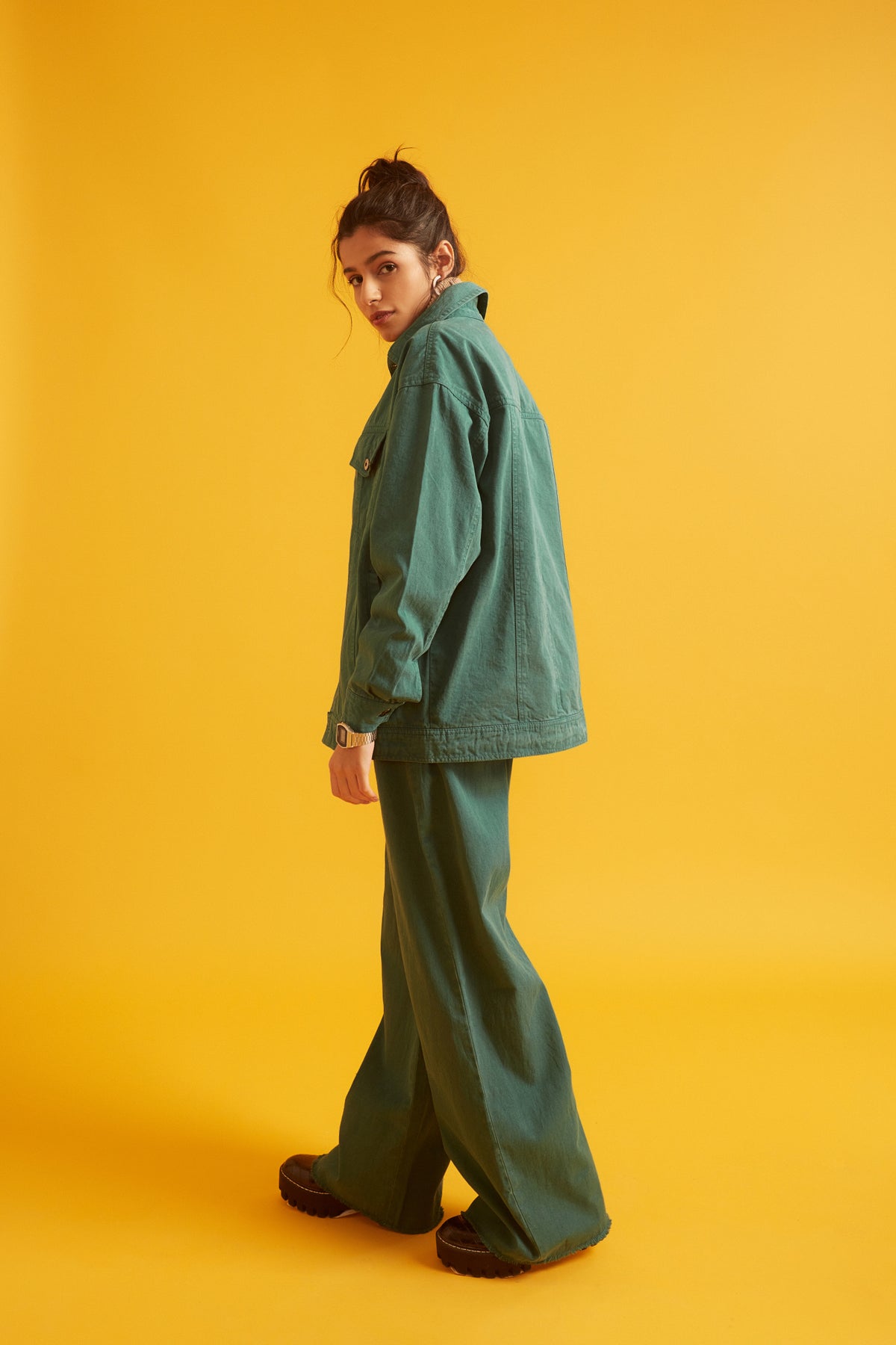 Green Twill Overshirt and Pant Set