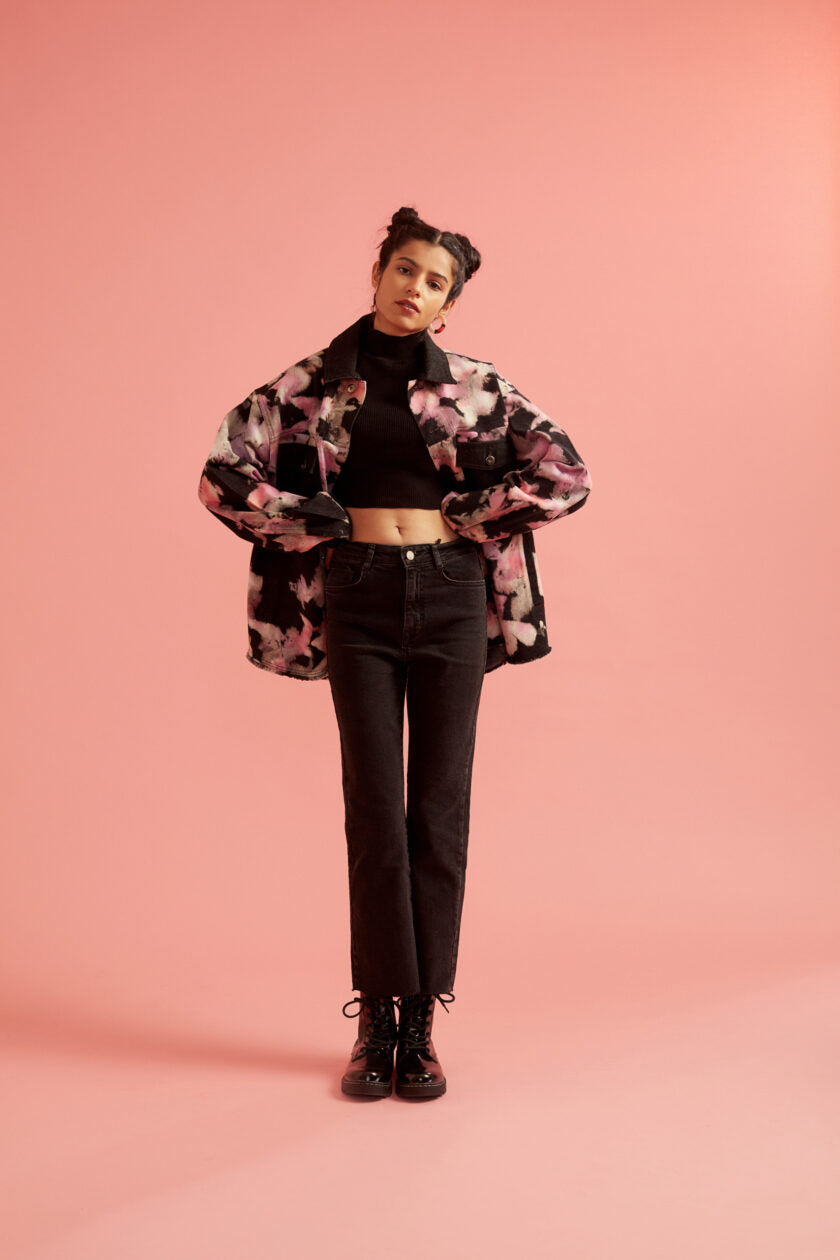 Pink and Black Tie-Dye Effect Oversized Jacket