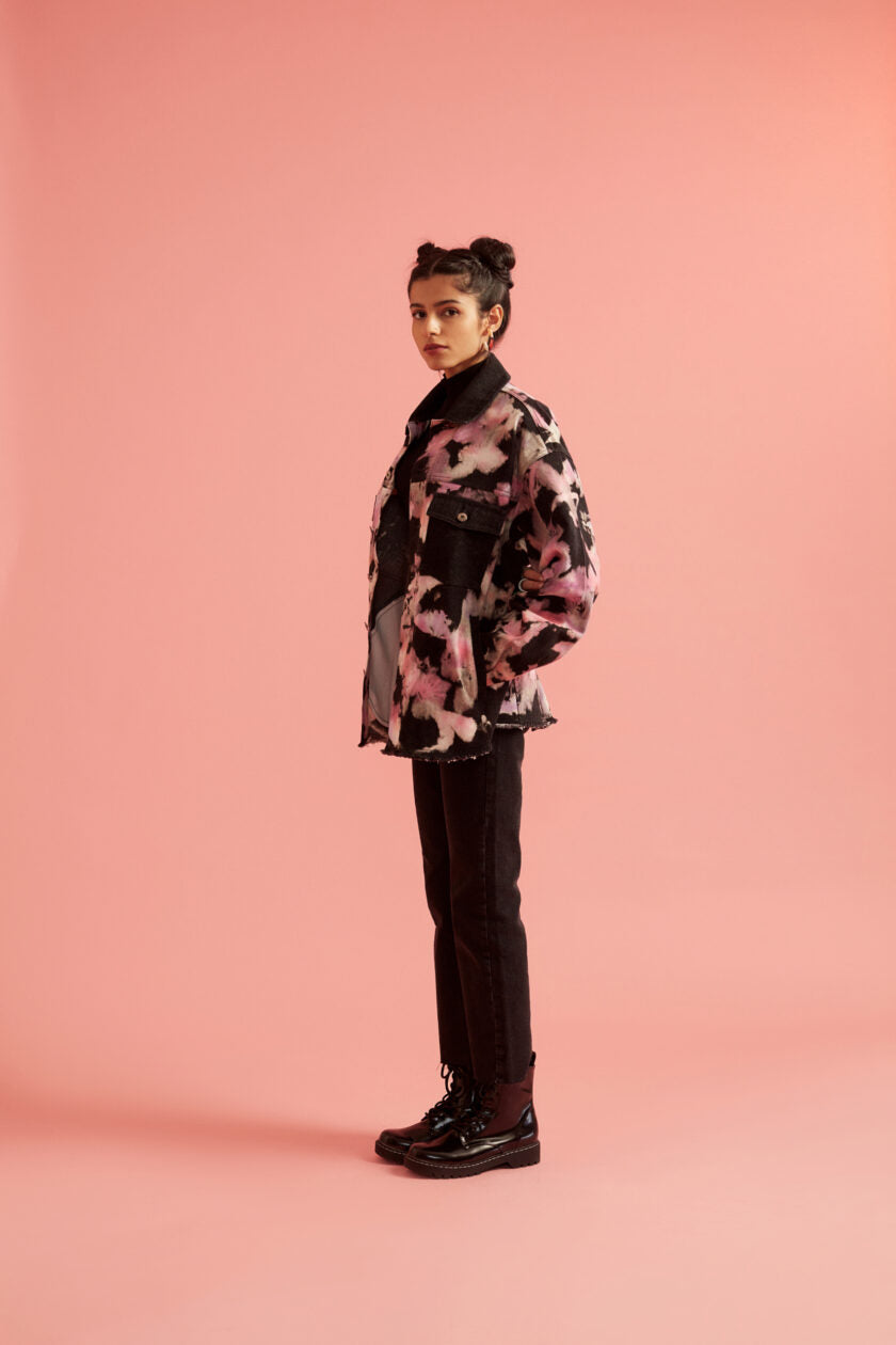 Pink and Black Tie-Dye Effect Oversized Jacket