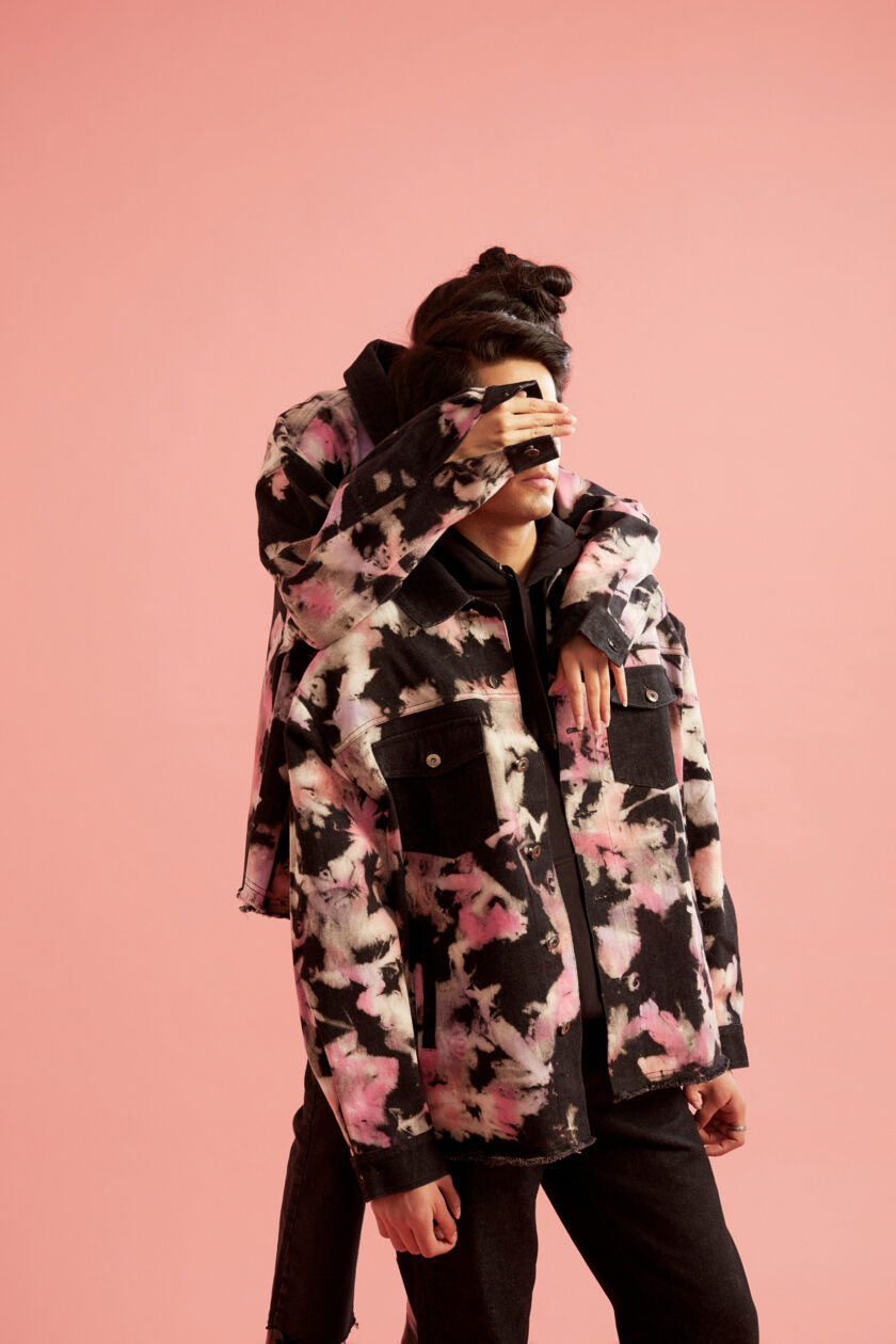 Pink and Black Tie-Dye Effect Oversized Jacket