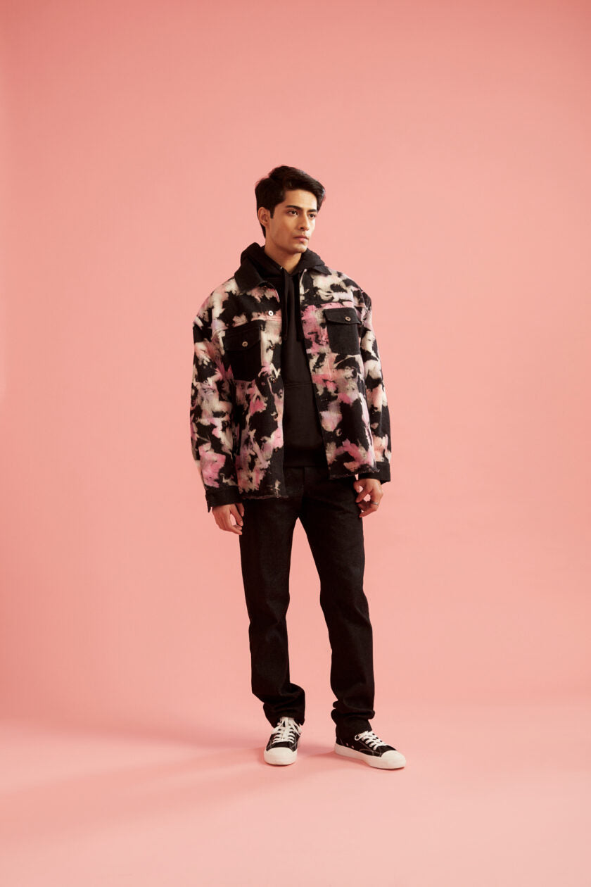 Pink and Black Tie-Dye Effect Oversized Jacket