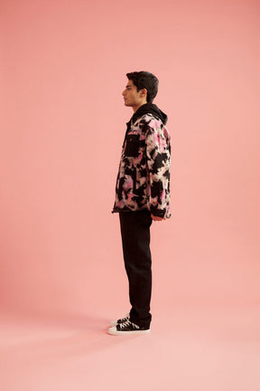 Pink and Black Tie-Dye Effect Oversized Jacket