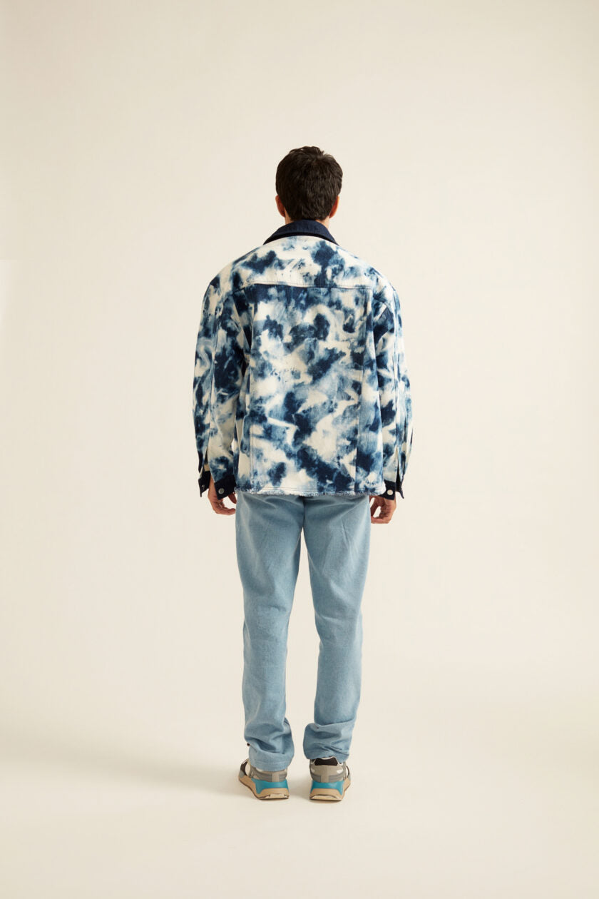 Blue and White Tie-Dye Effect Oversized Jacket