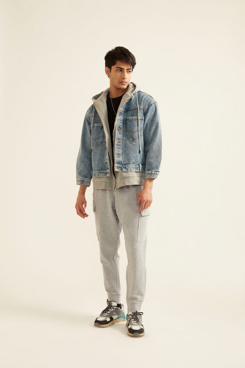 Denim Jacket with Grey Hoodie