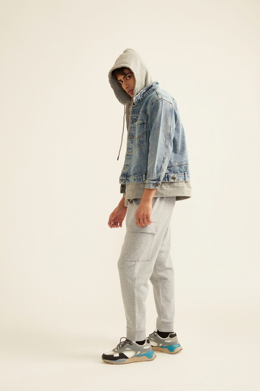 Denim Jacket with Grey Hoodie