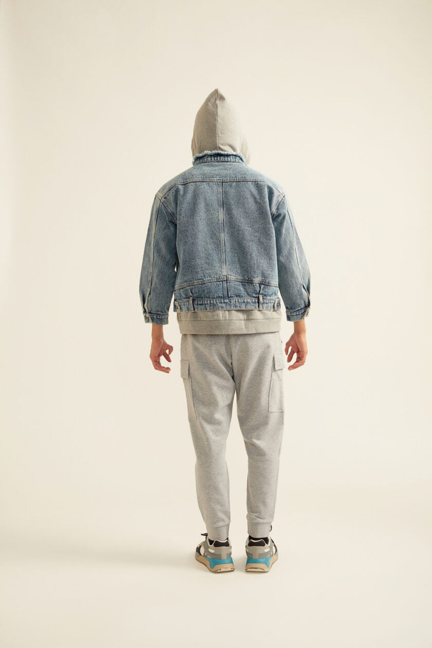 Denim Jacket with Grey Hoodie - Main Image