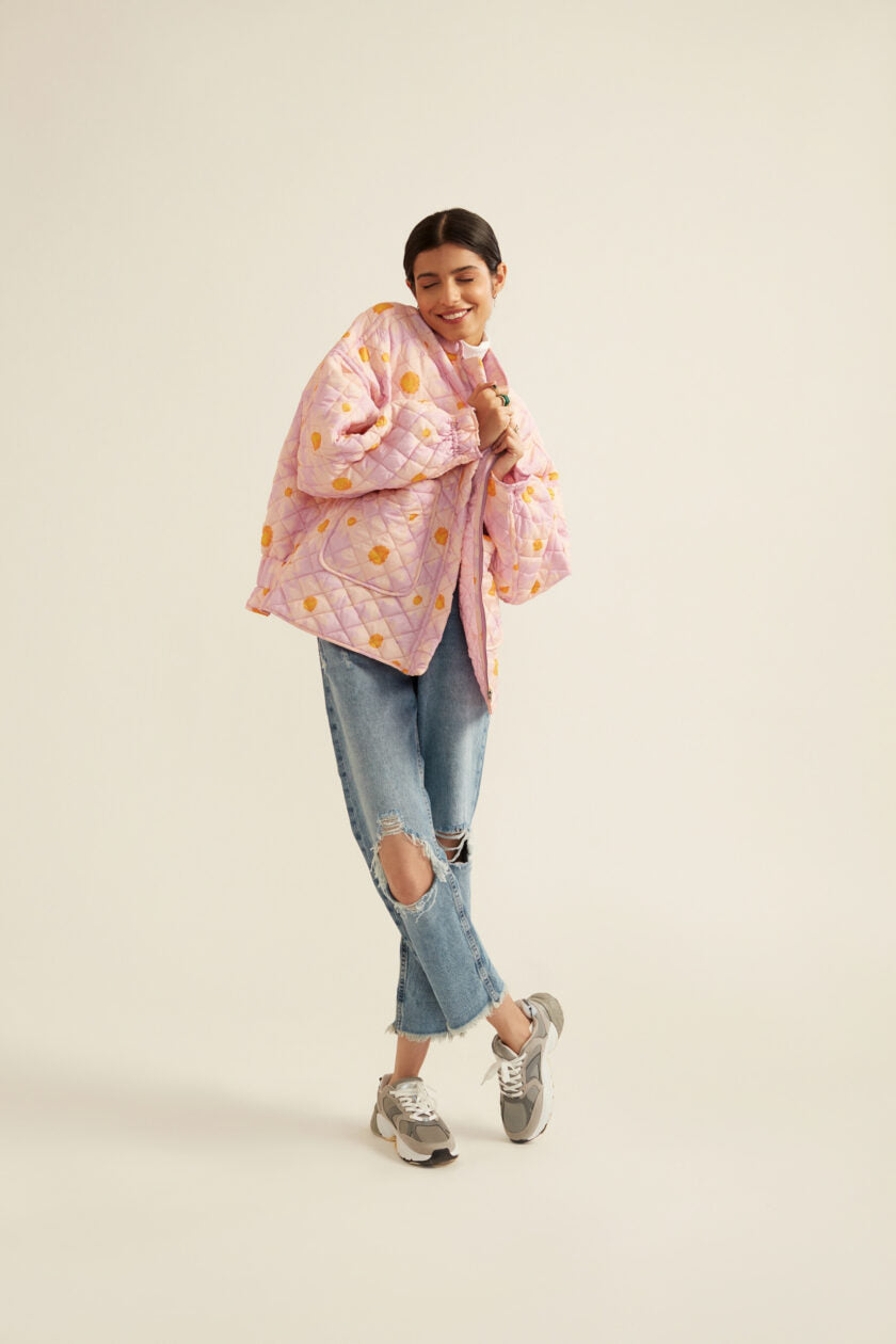 Lilac Floral Print Quilted Jacket