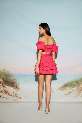 Off shoulder bow top and Frill Mini skirt Set