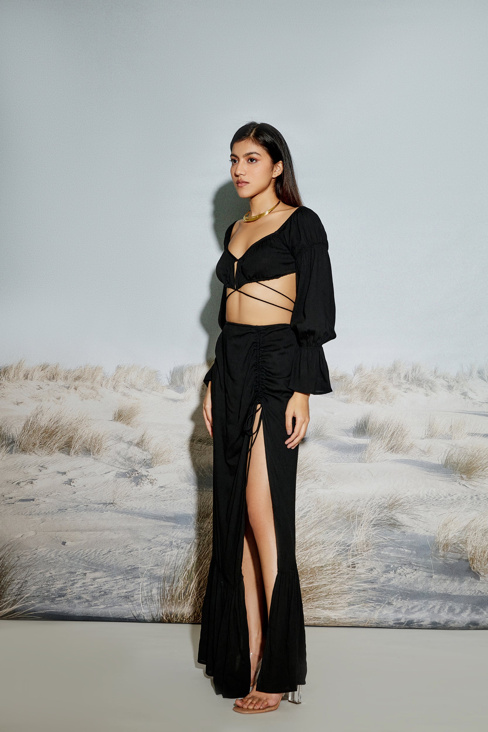 Off Shoulder Crop Top and Maxi Skirt Set