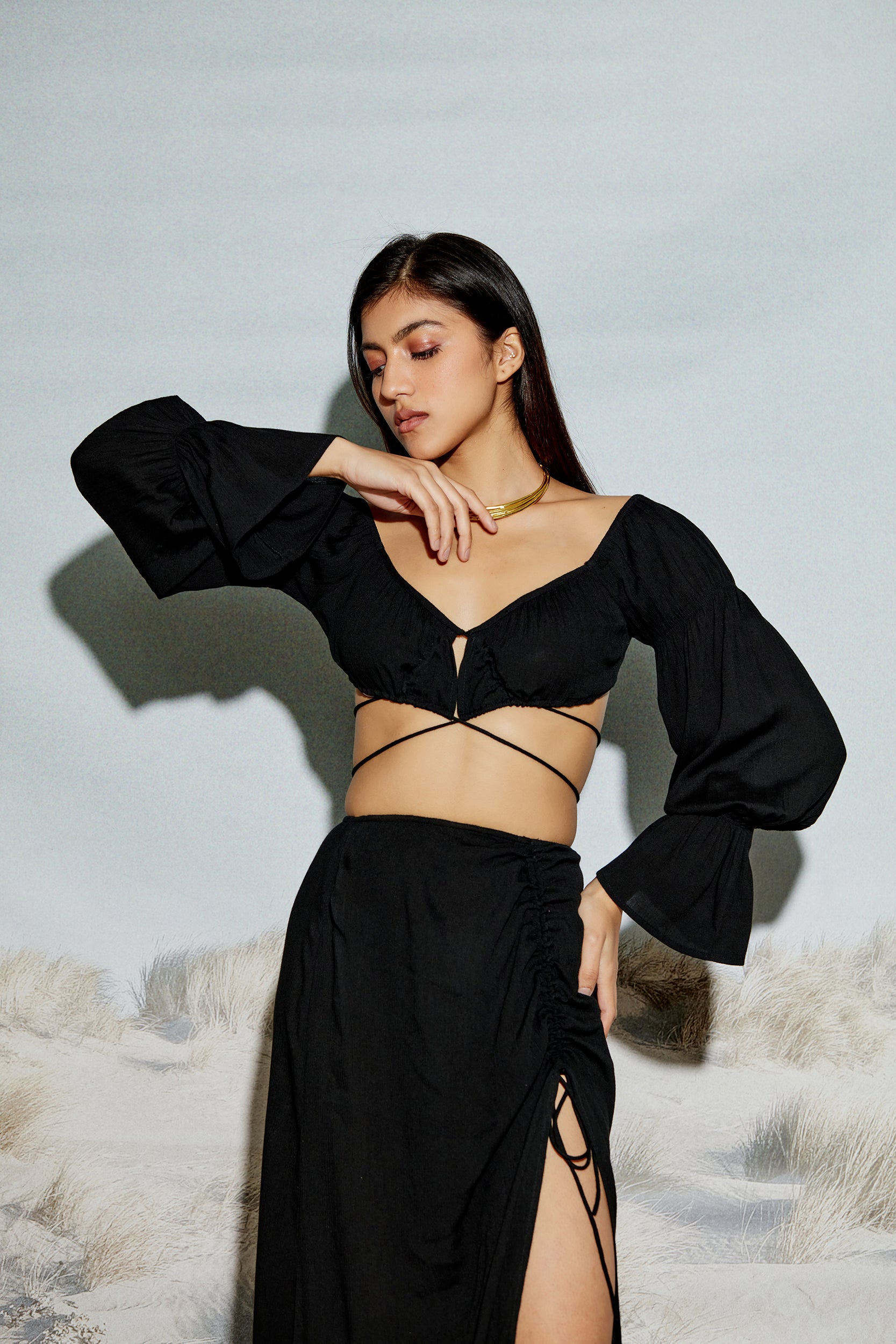 Off Shoulder Crop Top and Maxi Skirt Set - Main Image