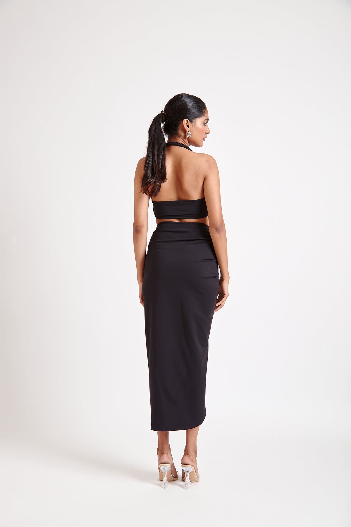Front Tie-up Top and Asymmetrical Skirt Set