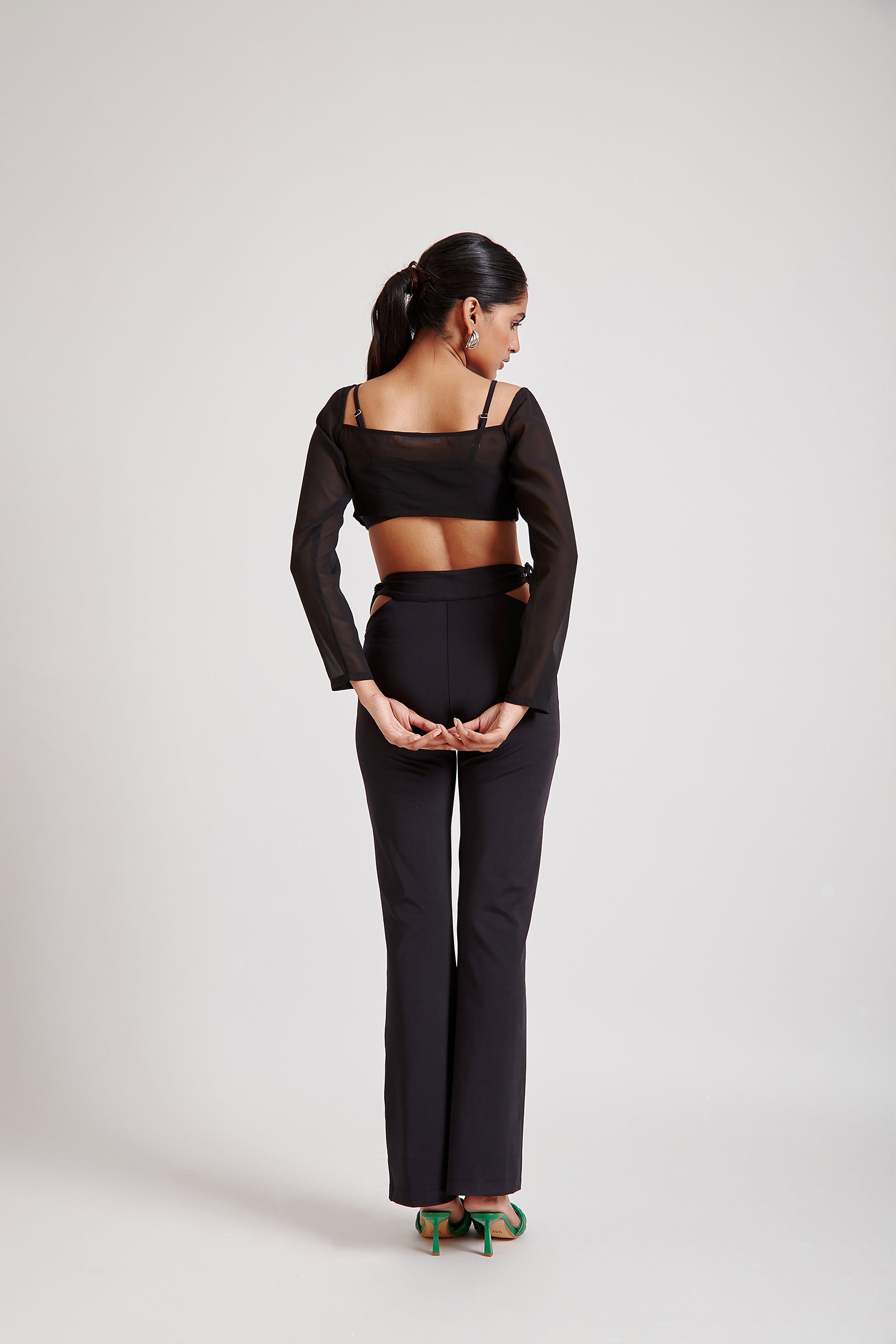 Sheer Overlay Bralette Top and Flared Pant Set