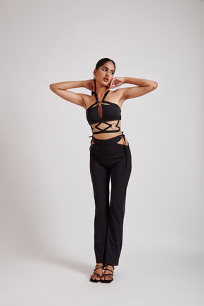 Cut-out Details Top and Flared Pant Set