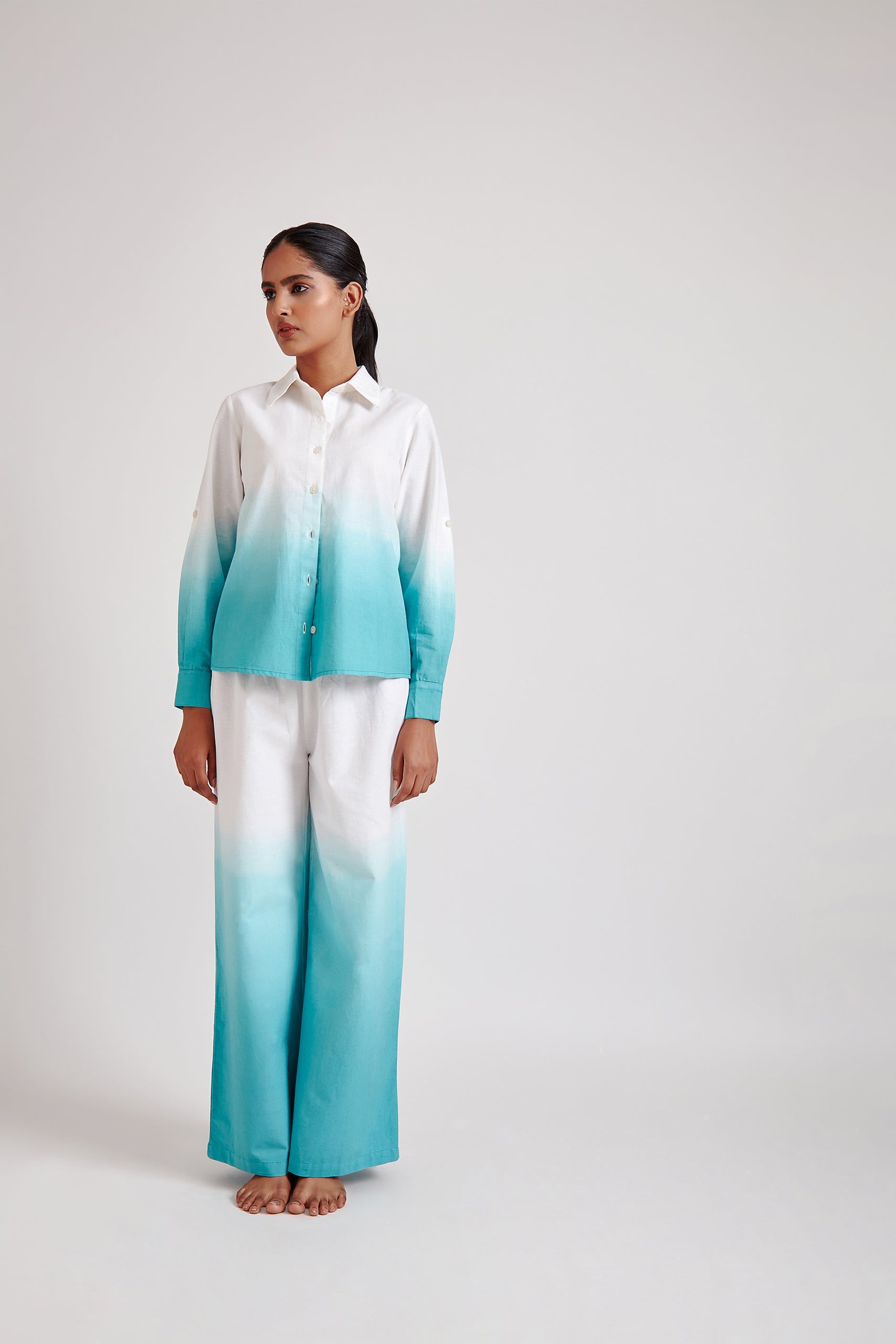 Blue Ombre oversized shirt and Trouser Set