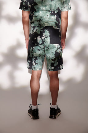 Tie & Dye Twill Men's Shirt and Shorts Set- Green & Black