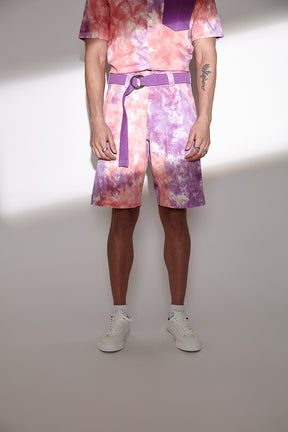 Tie & Dye Twill Men's Shirt and Shorts Set -Pink & Purple