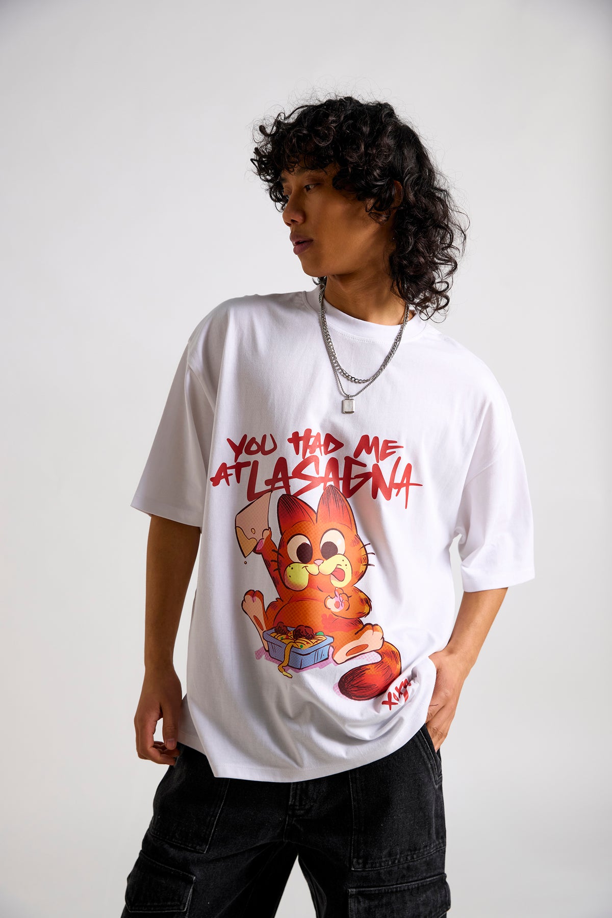 Garfield:You Had Me Lasagna Men's Oversized T-shirt