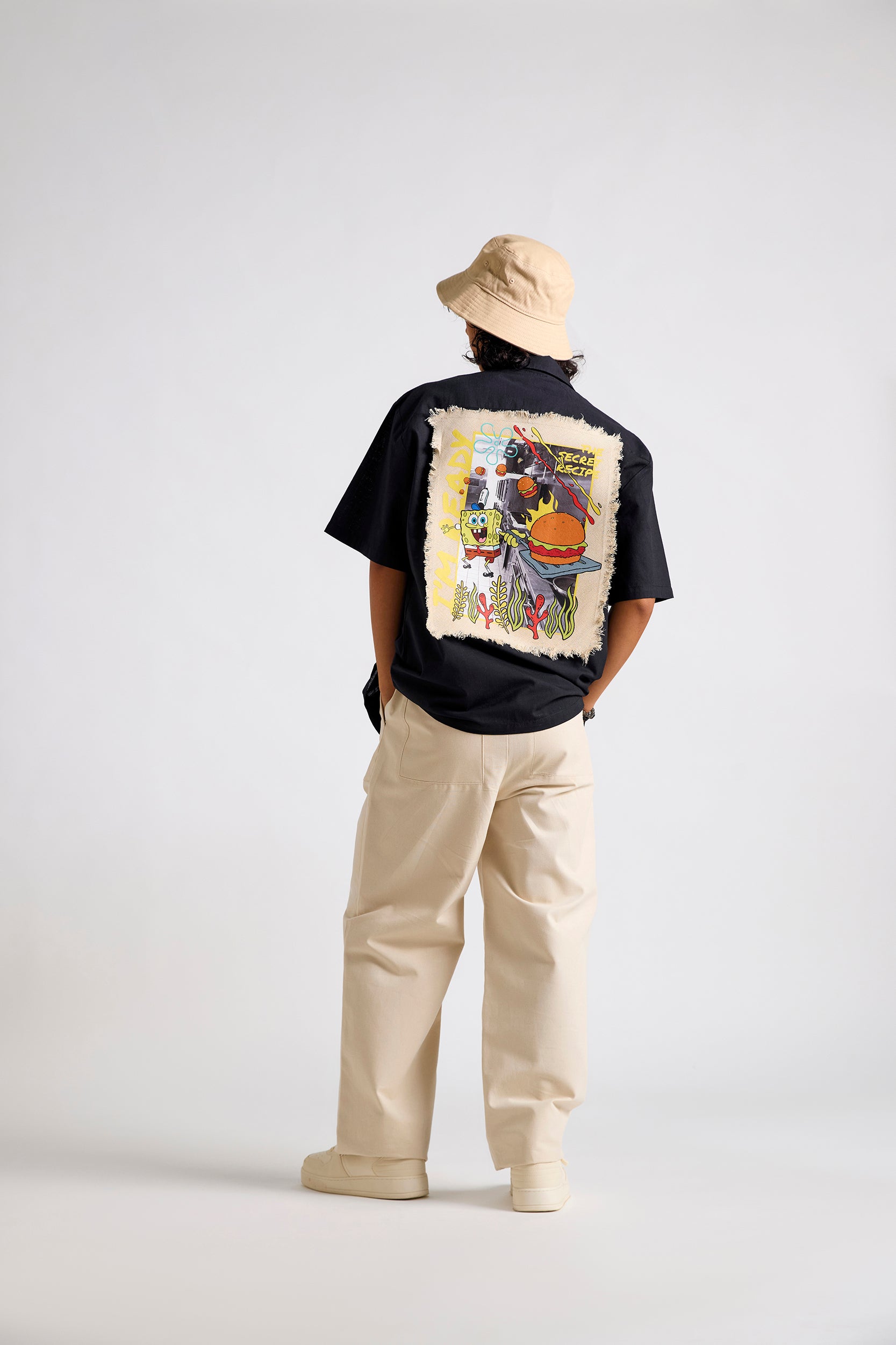 Spongebob:The Secret Recipe Canvas Printed Cotton Men's Resort Shirt
