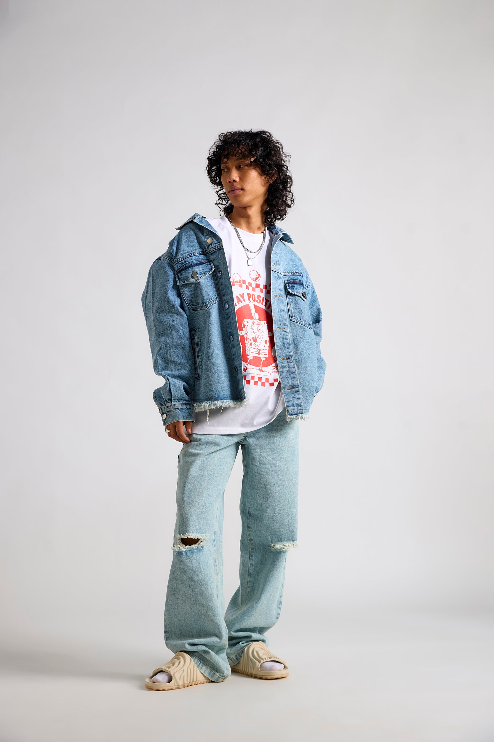 Spongebob:Express Yourself Printed Canvas Men's Oversized Denim Jacket