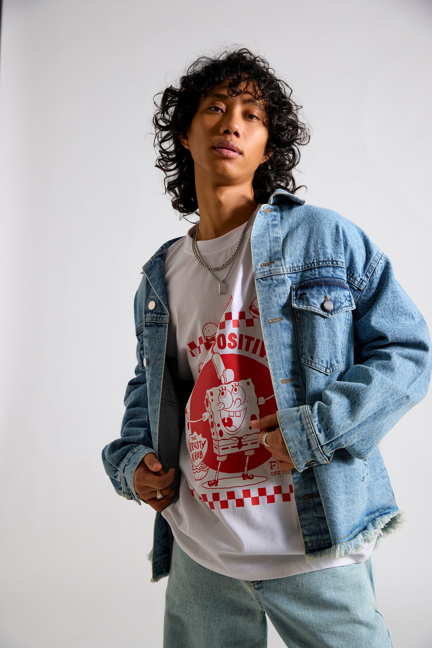 Man Style Denim Jacket Spongebob:Stay Positive Canvas Men's