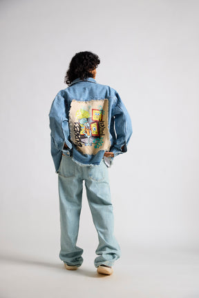 Spongebob:Express Yourself Printed Canvas Men's Oversized Denim Jacket