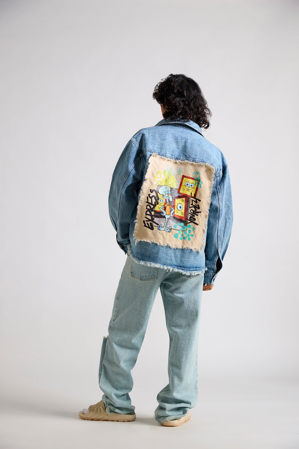 Spongebob:Express Yourself Printed Canvas Men's Oversized Denim Jacket