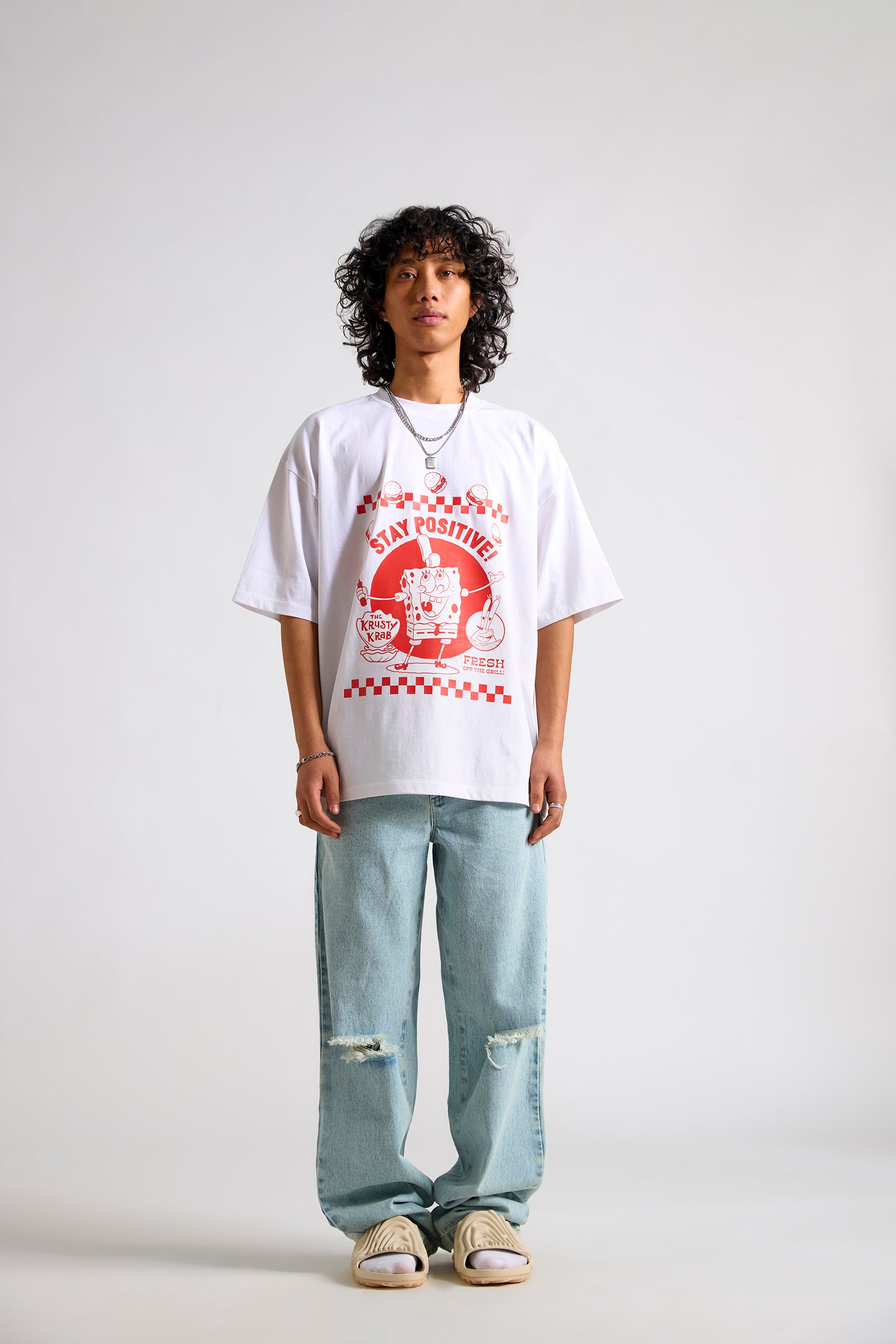 Spongebob:Stay Positive Men's Oversized T-shirt