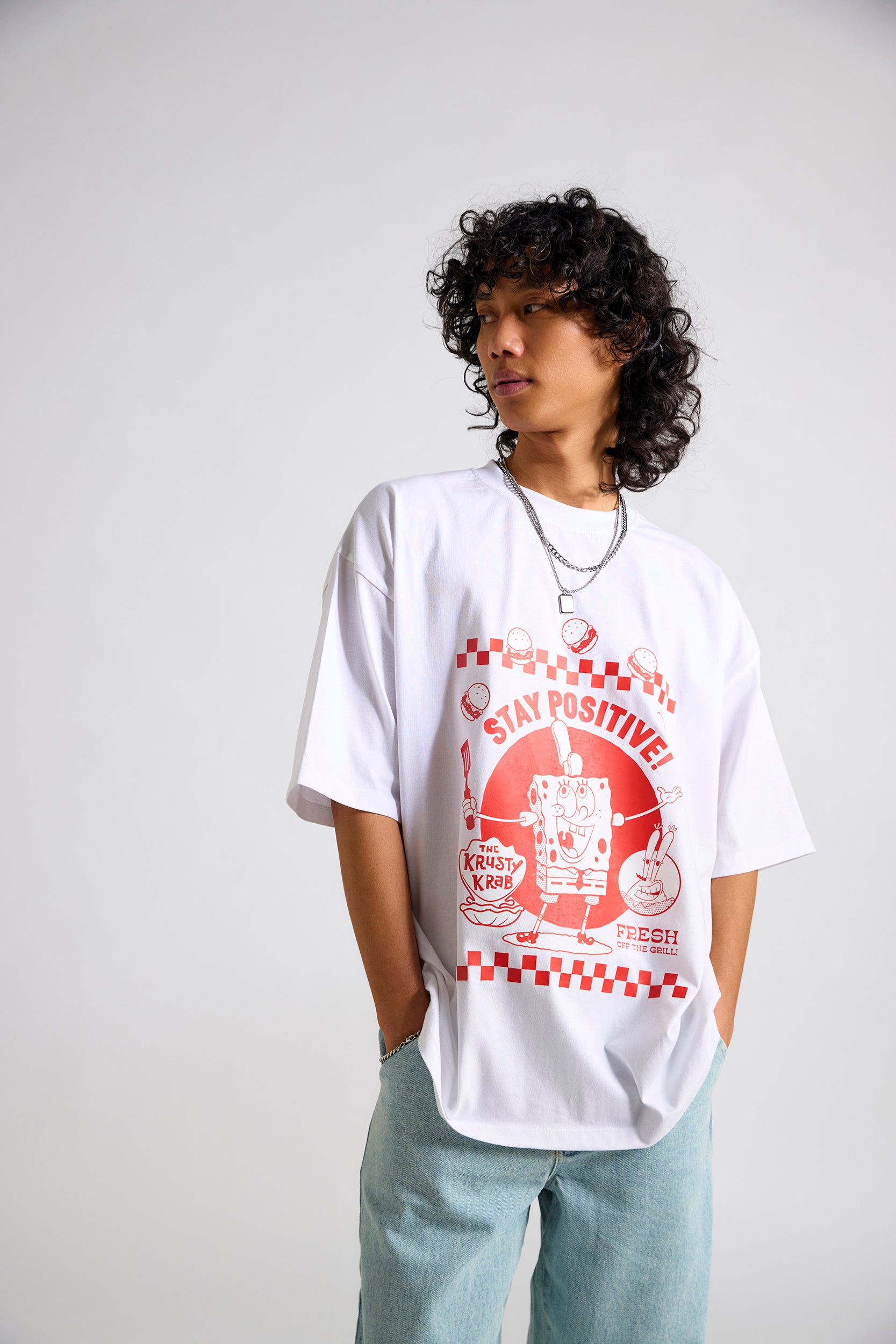 Spongebob:Stay Positive Men's Oversized T-shirt