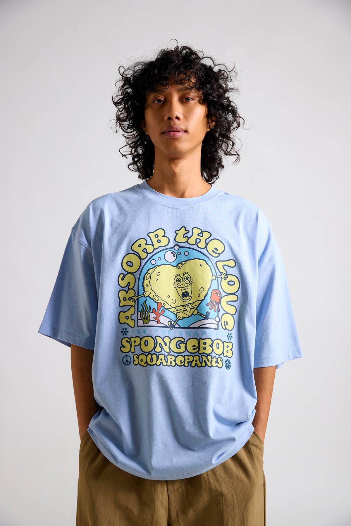 Spongebob: Absorb the Love Men's Oversized T-shirt-Blue