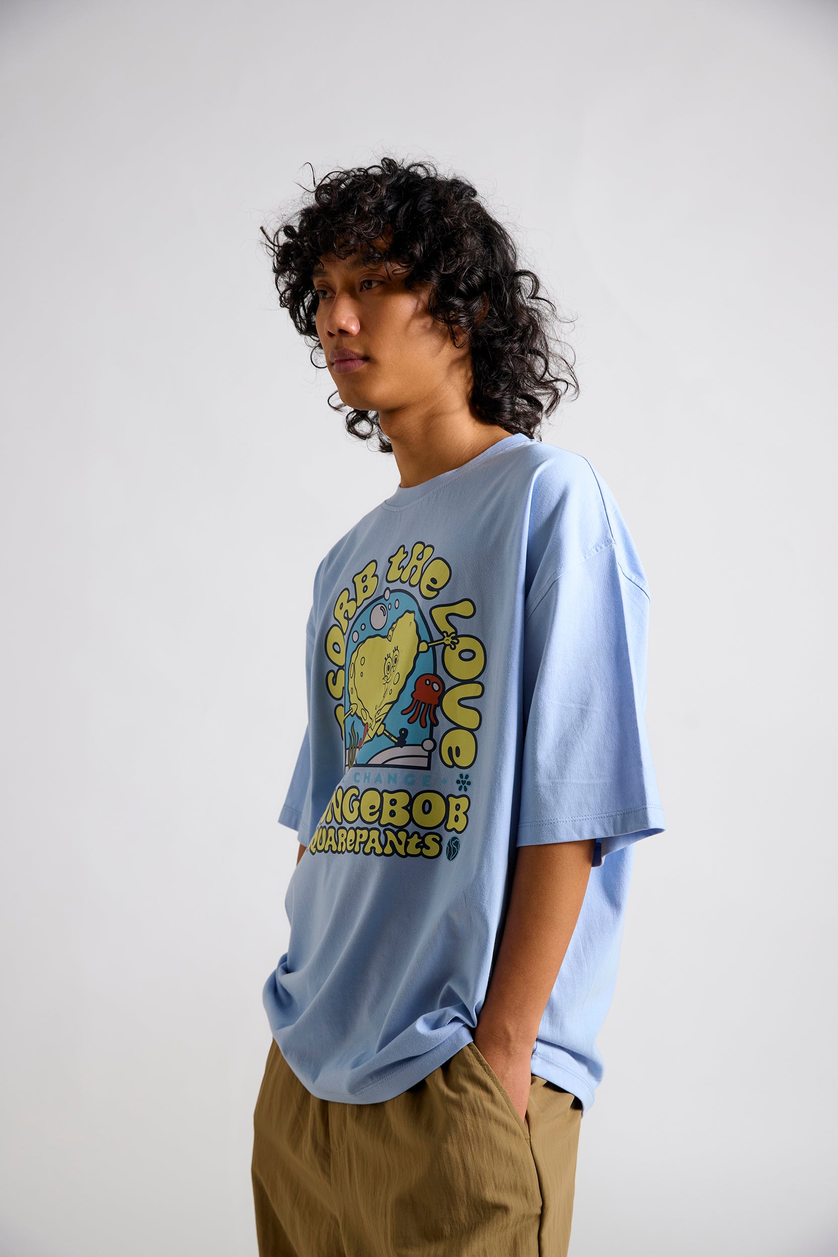 Spongebob: Absorb the Love Men's Oversized T-shirt-Blue