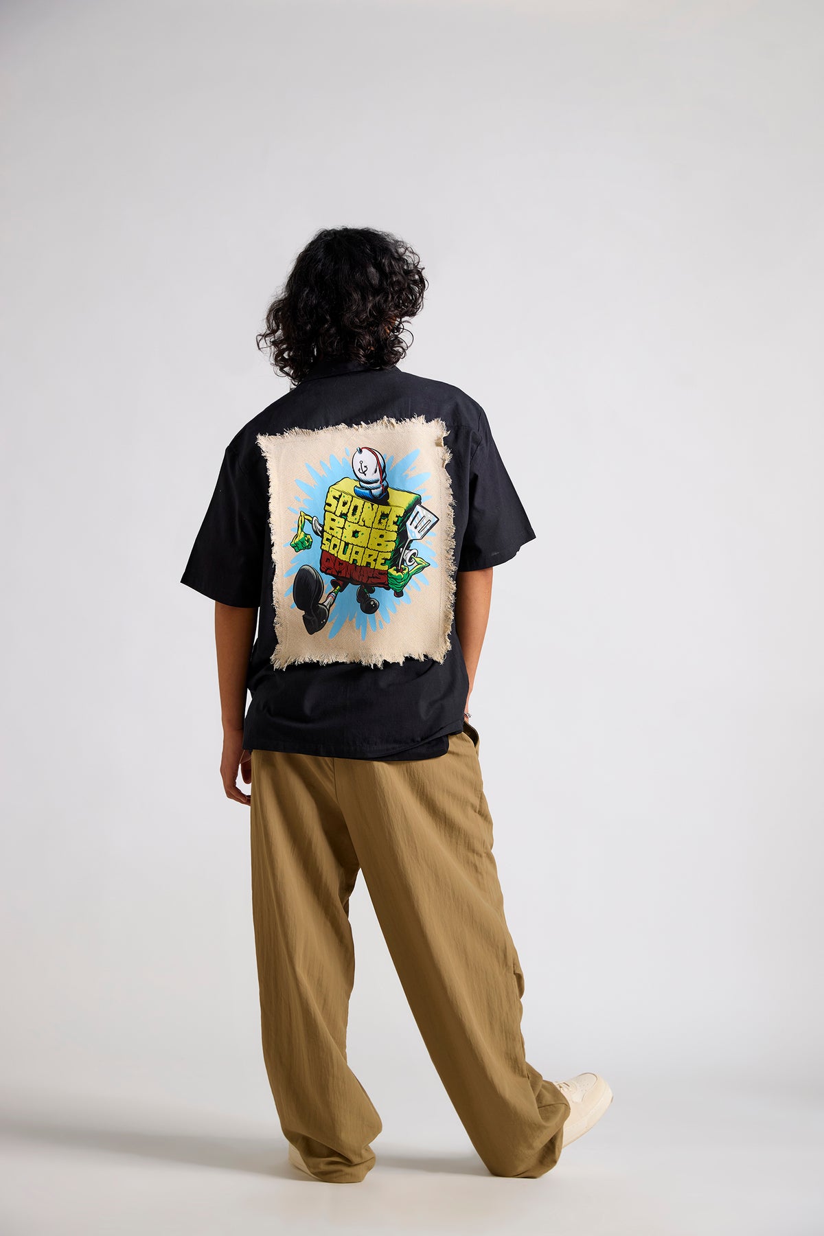 Spongebob: Sponge Script Frycook Canvas Printed Cotton Men's Resort Shirt