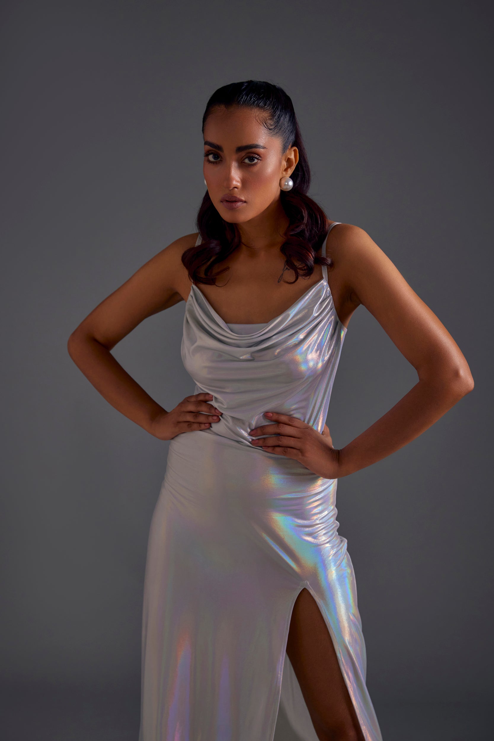 Light Silver Cowl Dress