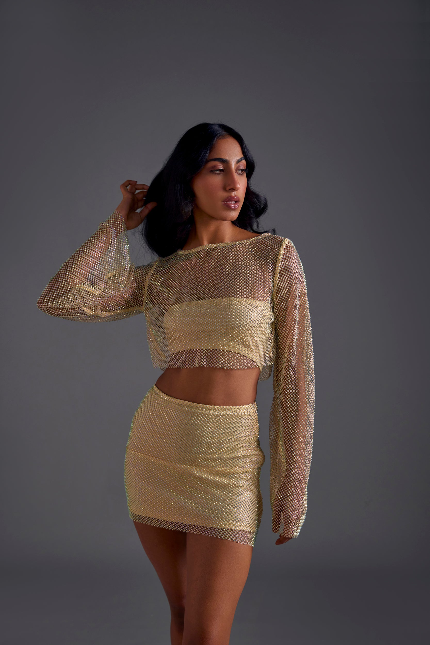 Champagne Diamond Mesh Skirt