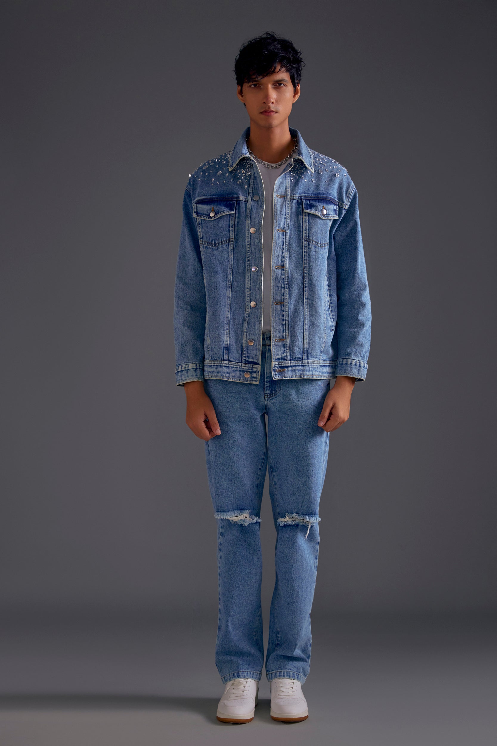 Light Blue Knee-Cut Jeans