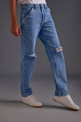 Light Blue Knee-Cut Jeans