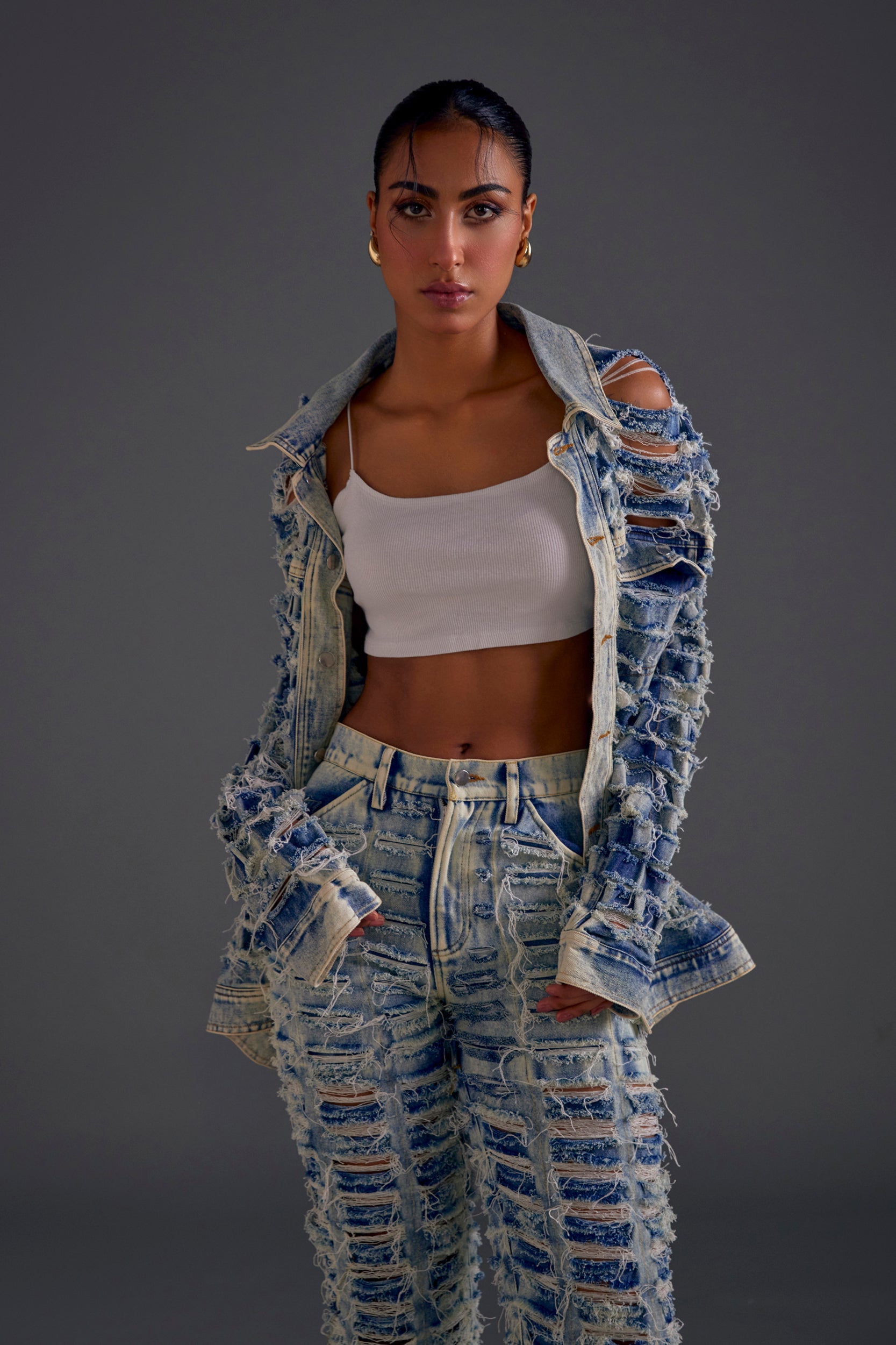 Blue Distressed Denim Jacket