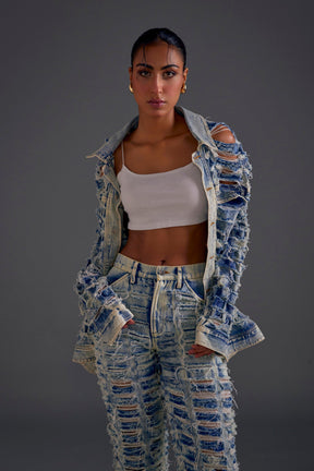 Blue Distressed Denim Jacket