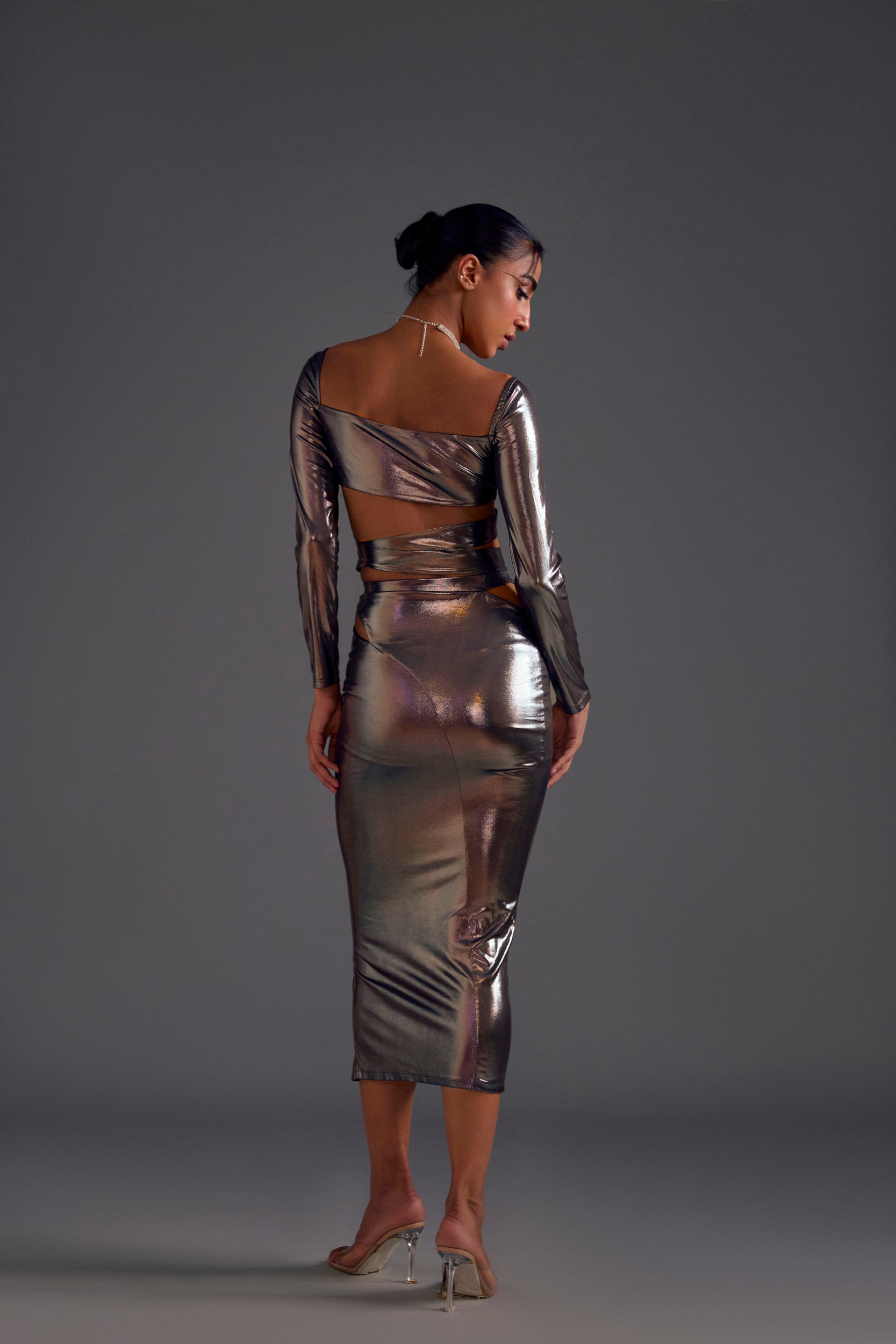 Dark Copper Wrap Top and Skirt Set