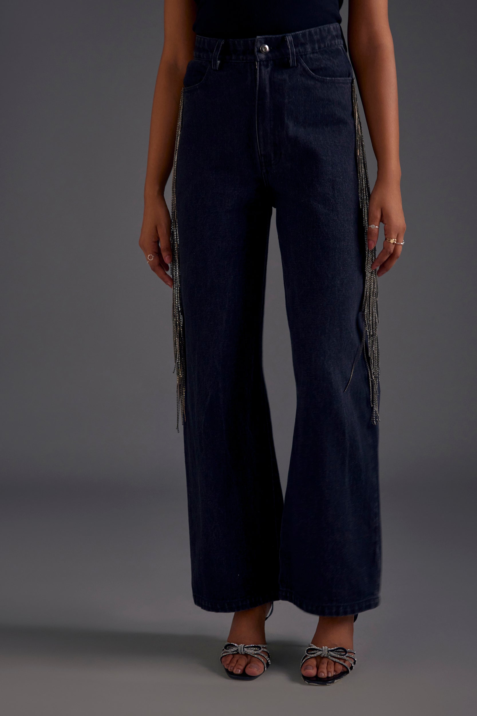Rhinestone Embellished Black Jeans
