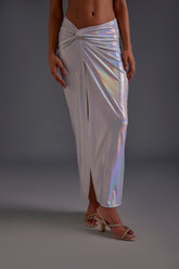 Light Silver Front Knoted Slit Skirt