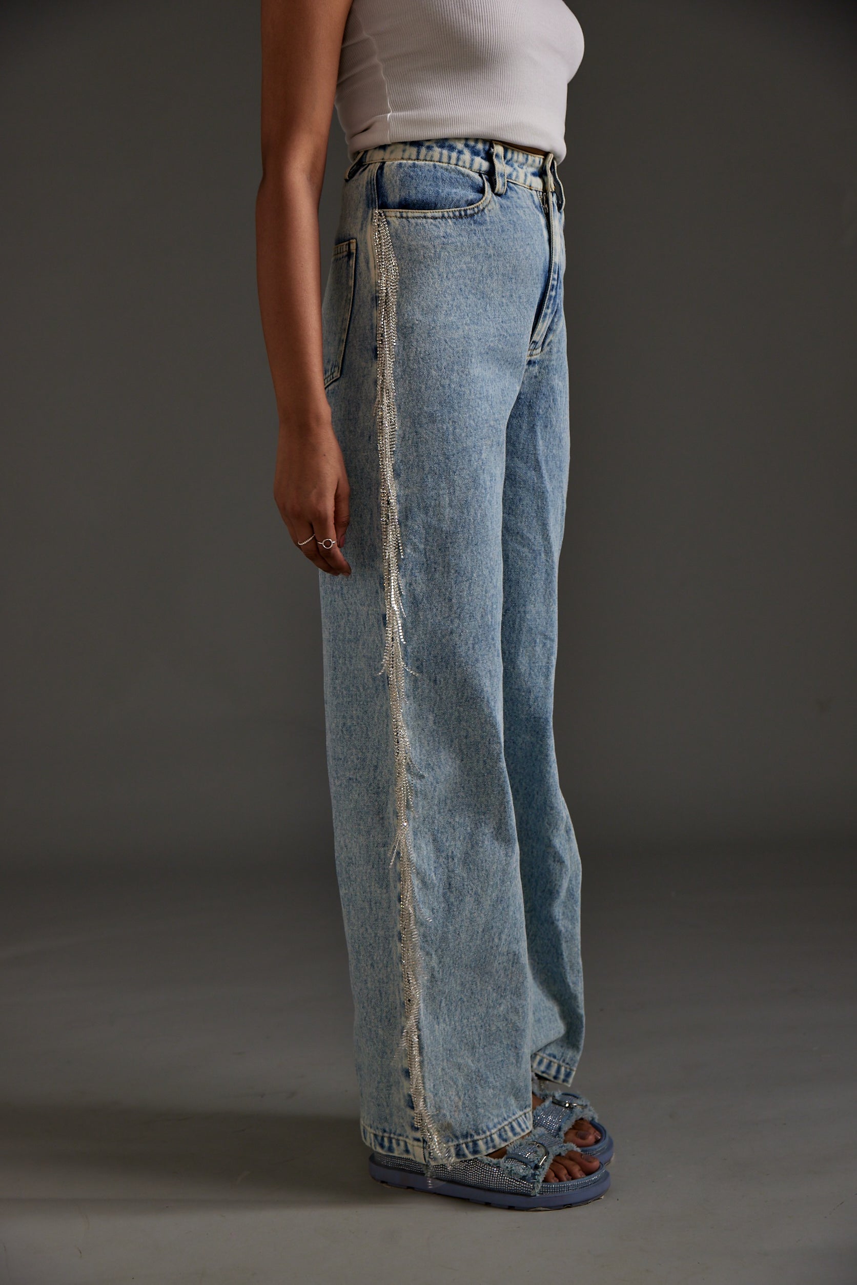 Rhinestone Embellished Blue Jeans