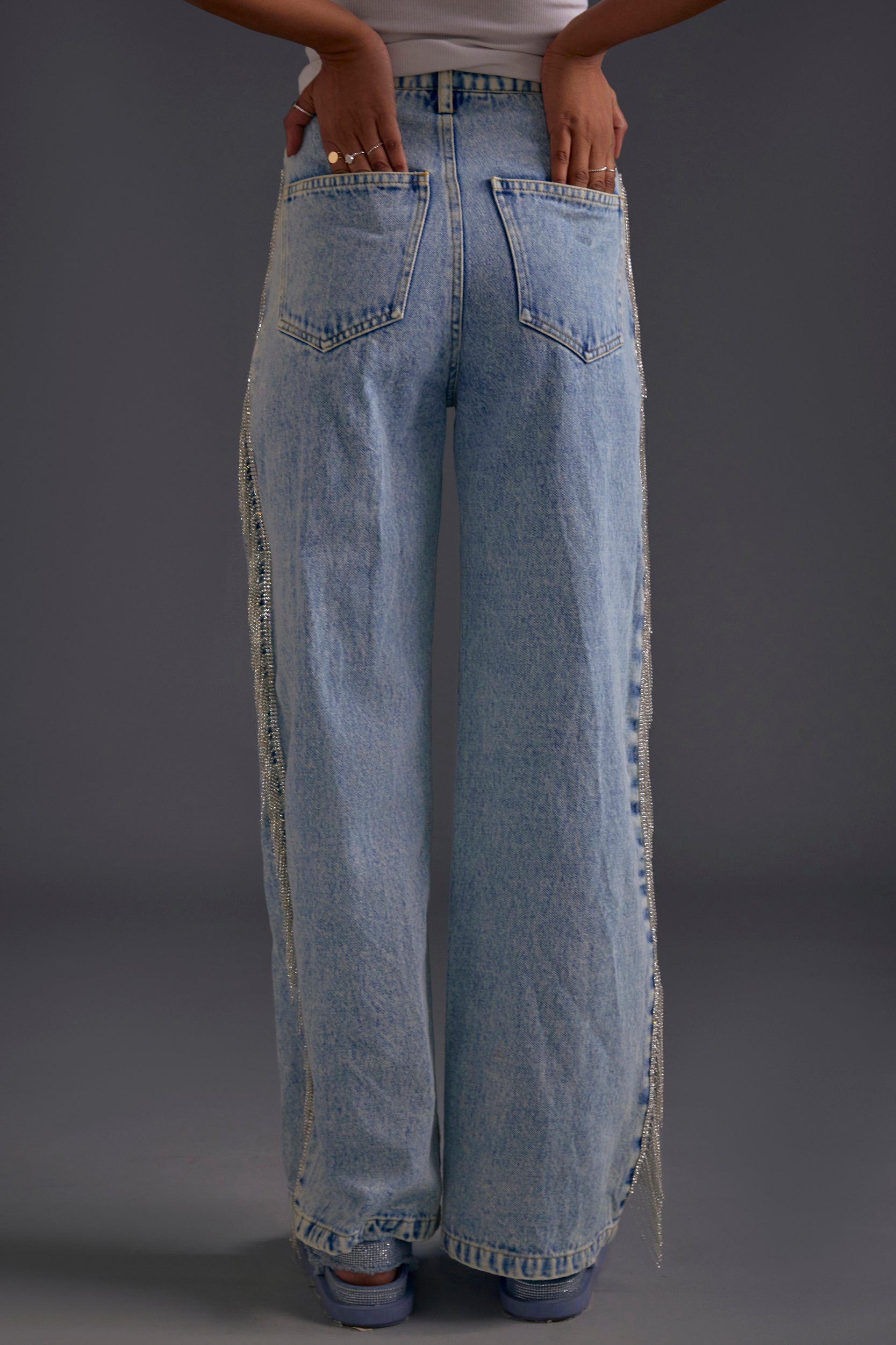 Rhinestone Embellished Blue Jeans
