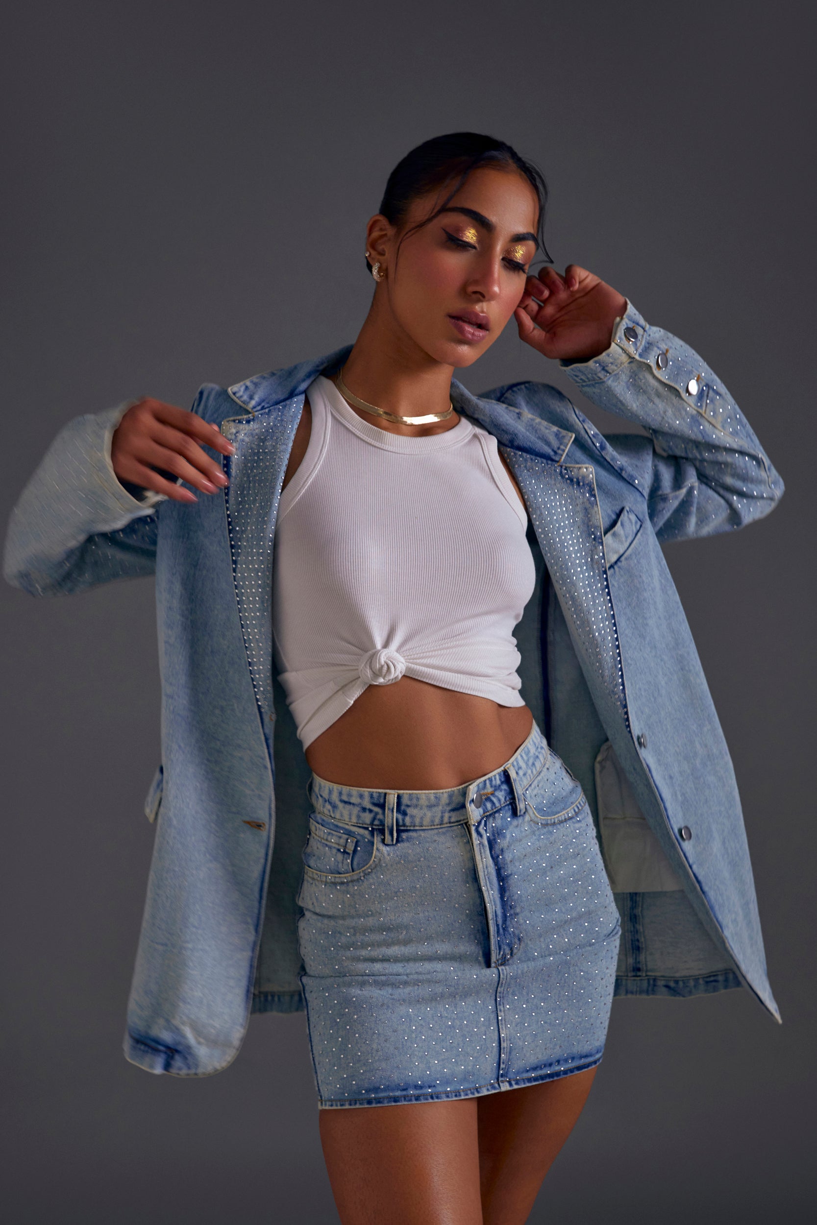 Studded Oversized Denim Blazer