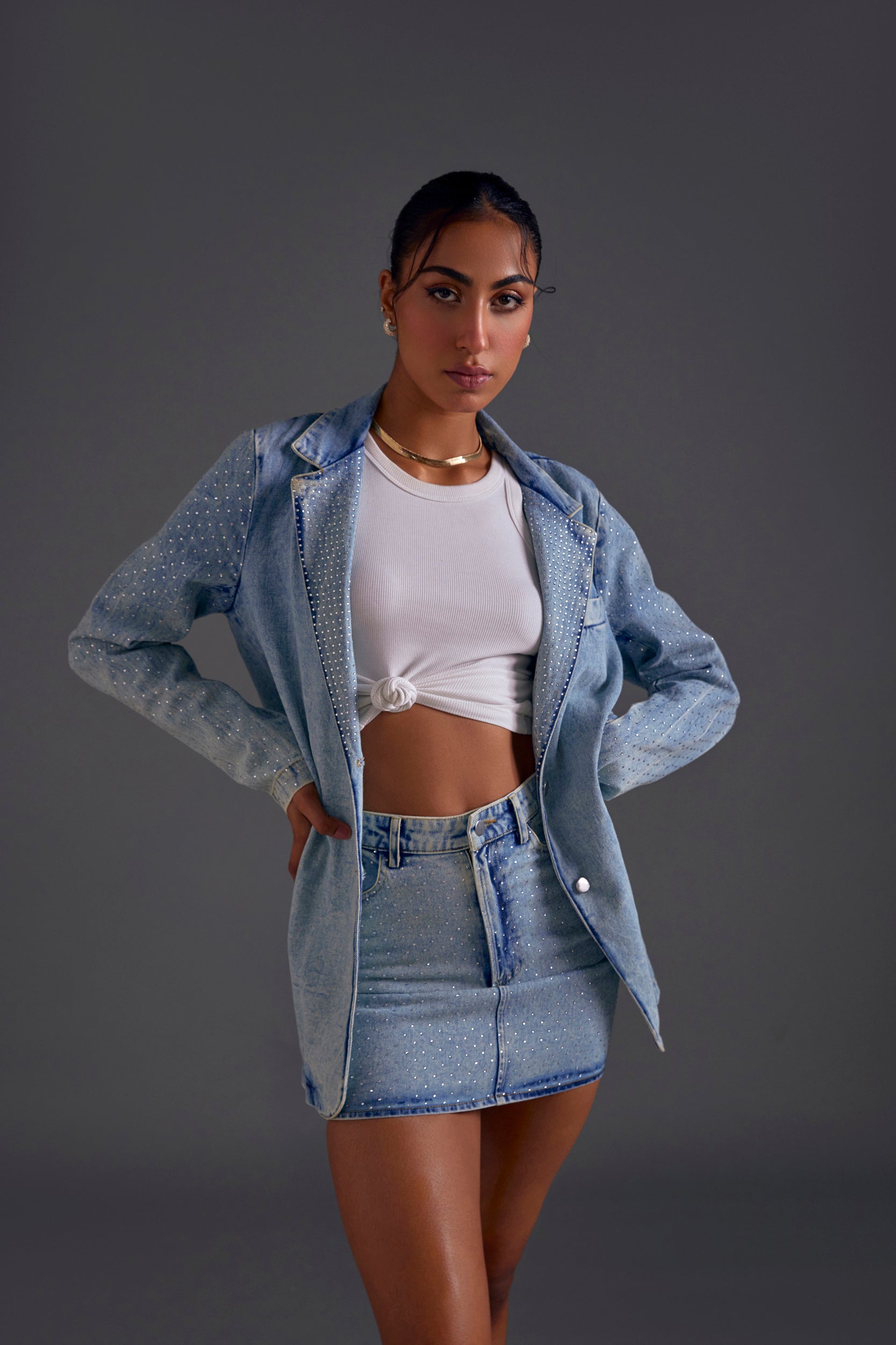 Studded Oversized Denim Blazer