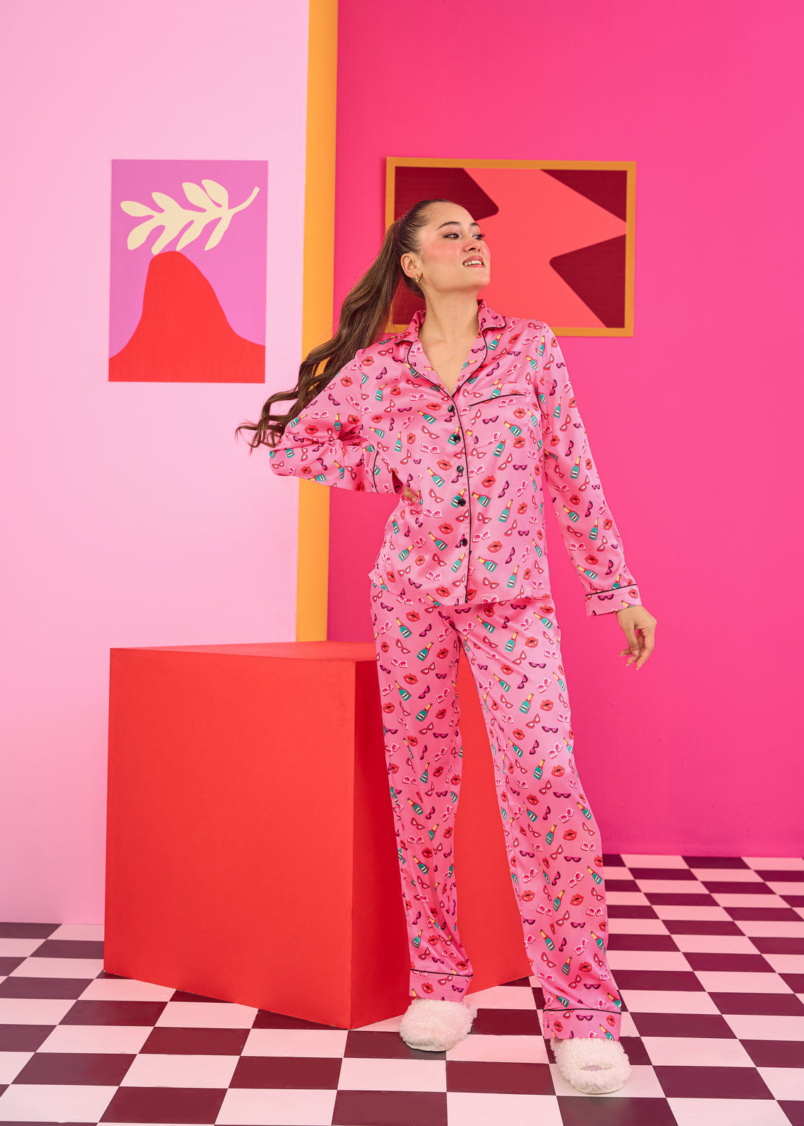 Emily in Paris: Printed Satin Pyjama Shirt