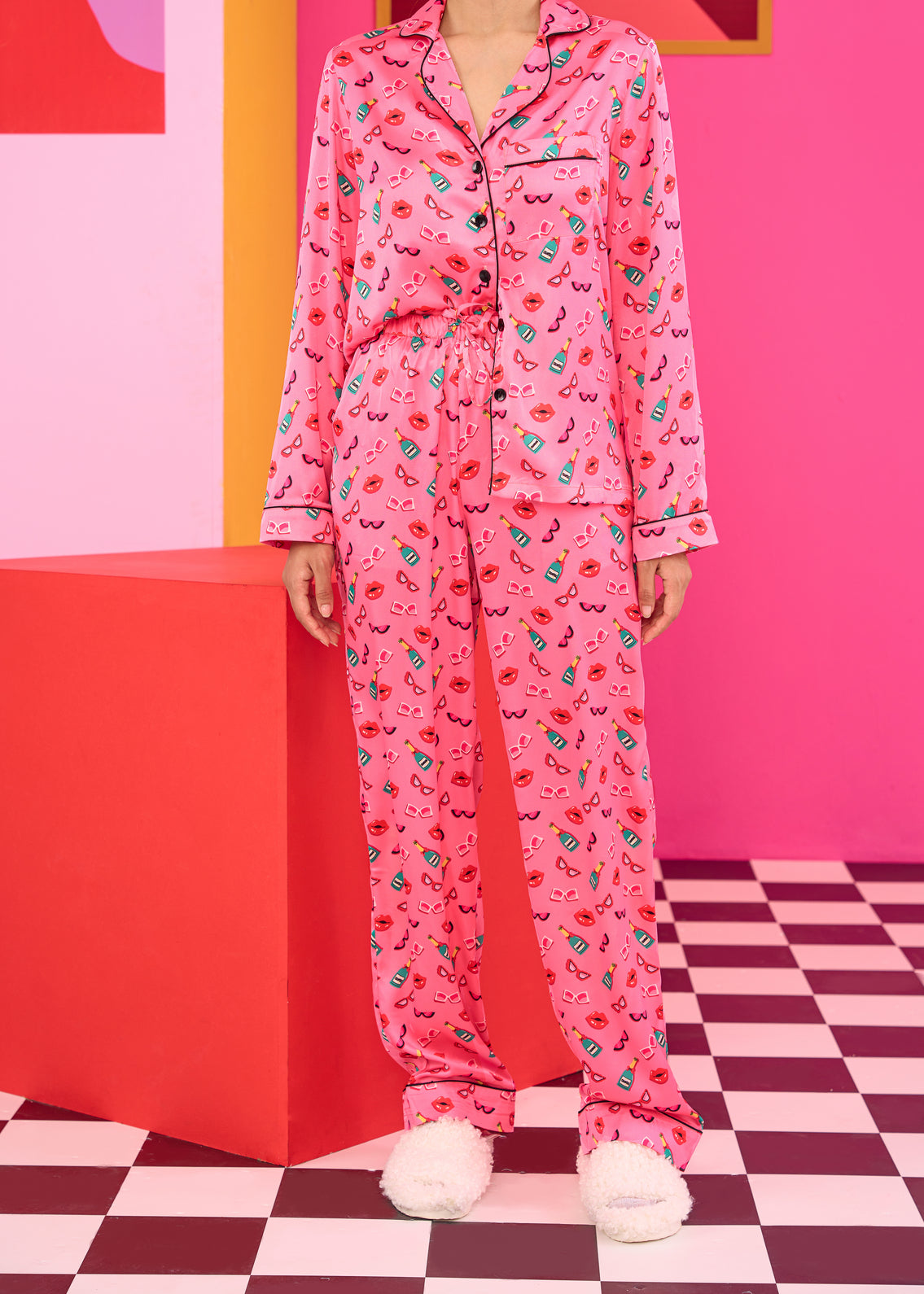 Printed Satin Pyjama Set