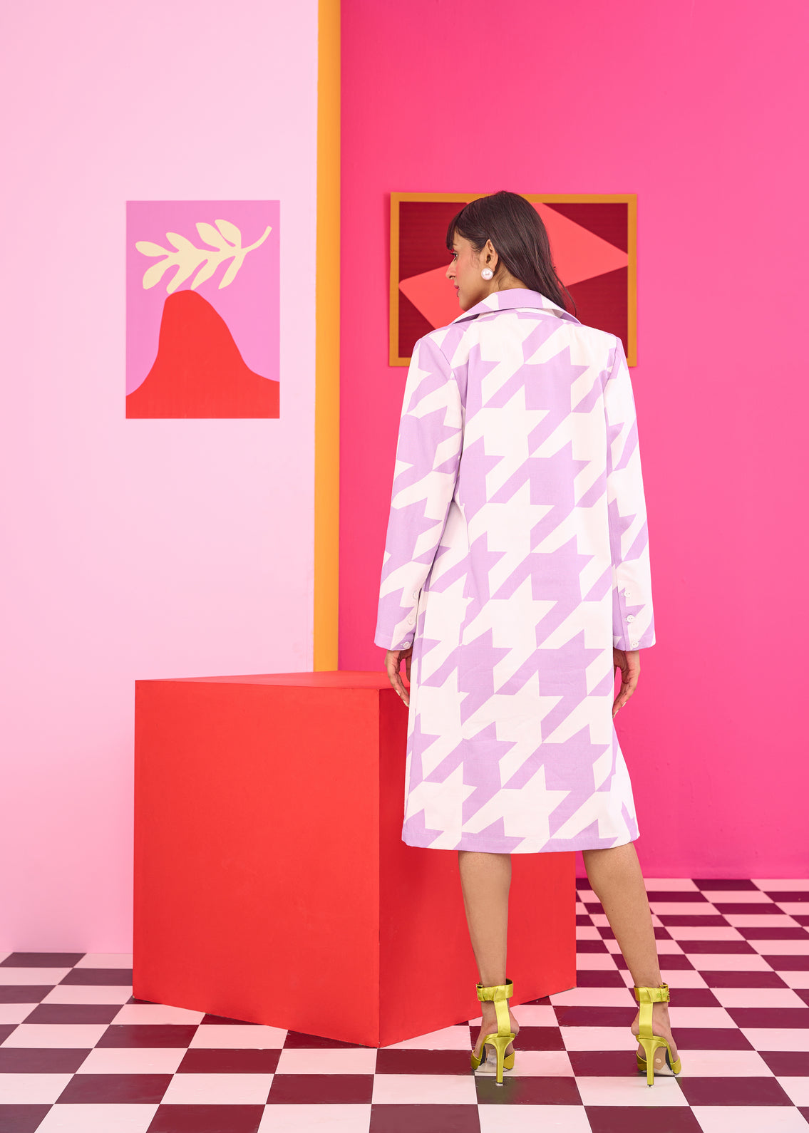 Emily in Paris: Lavender Houndstooth Overcoat